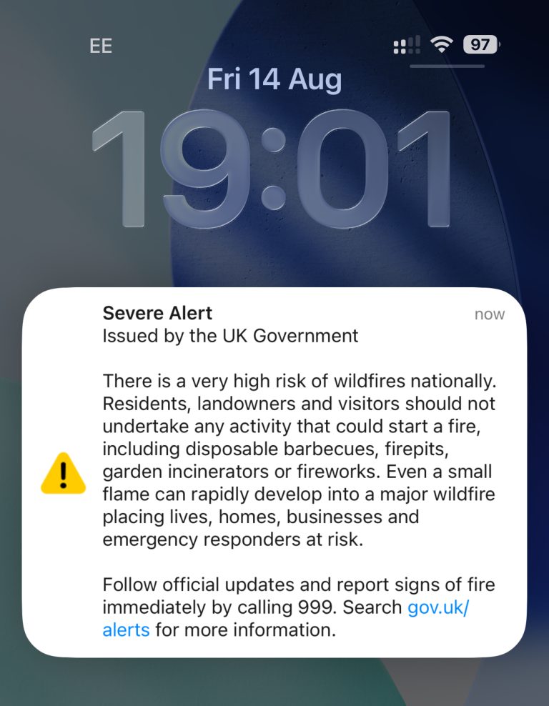 England and Wales Receive Emergency Alert Over Wildfire Risk